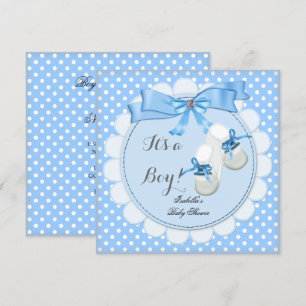 Baby Shower Boy Blue Cute Blue Booties shoes 2 Invitation