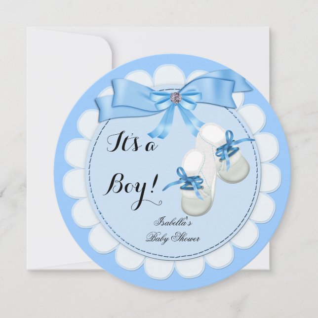 Baby Shower Boy Blue Cute Blue Booties shoes Invitation (Front)