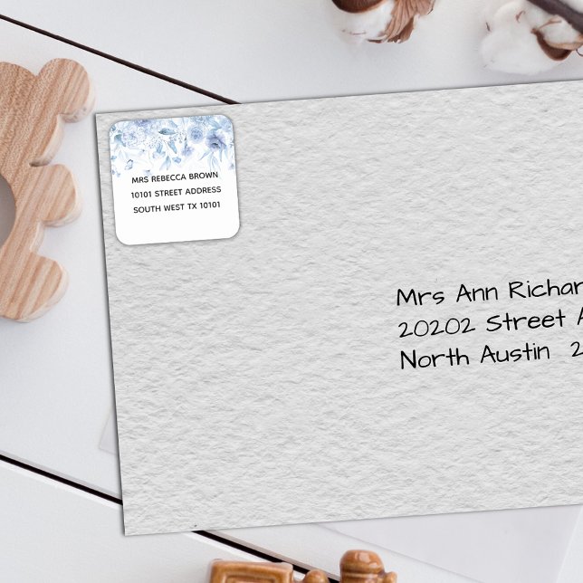 Baby Shower Boy Blue Floral Drop Address Square Sticker (Creator Uploaded)