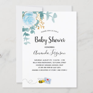 Baby Shower boy blue floral greenery mum to bee Invitation