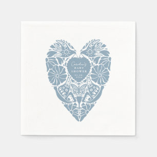 Baby shower boy blue folk flower heart Paper Napkin