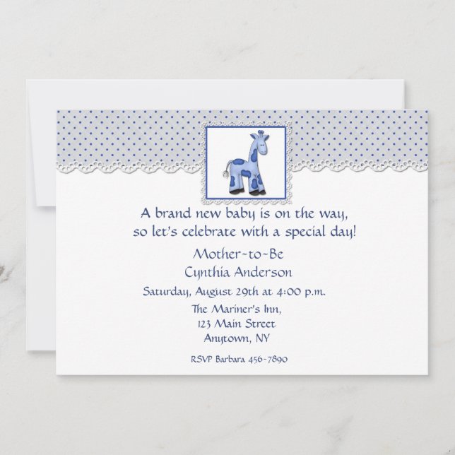 Baby Shower Boy Blue Giraffe Invitation (Front)