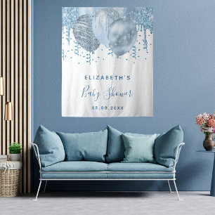 Baby Shower boy blue glitter balloons silver white Tapestry
