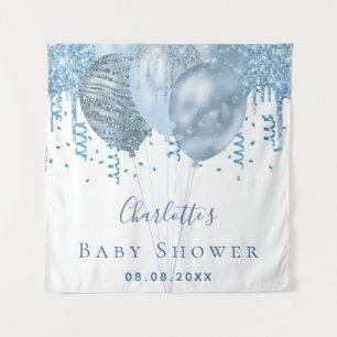 Baby Shower boy blue glitter balloons silver white Tapestry