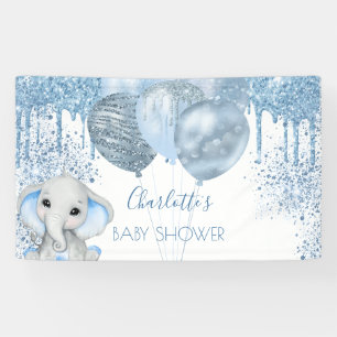 Baby Shower boy blue glitter elephant silver  Banner