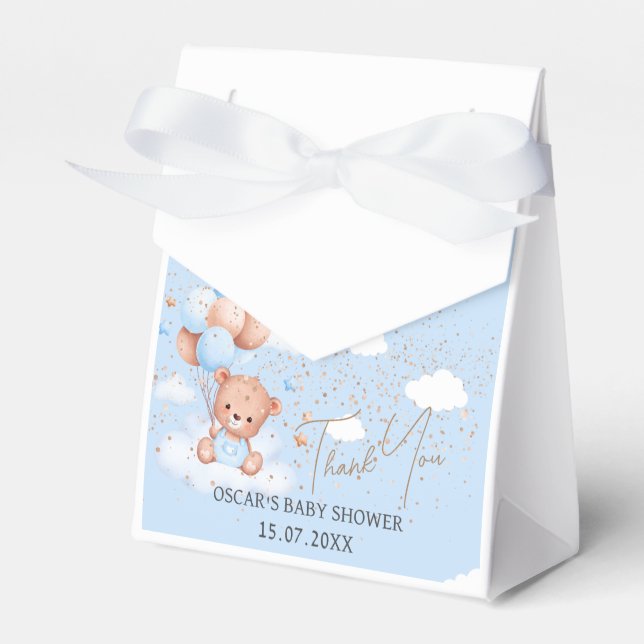 Baby shower boy blue light teddy bear Favour Box (Front Side)