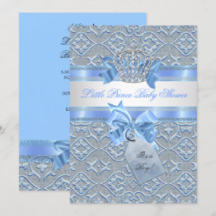 Baby Shower Boy Blue Little Prince Crown 2 Invitation