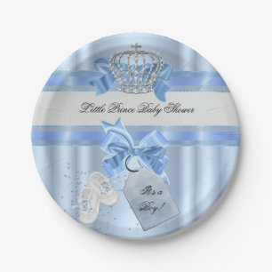 Baby Shower Boy Blue Little Prince Crown 3a Paper Plate