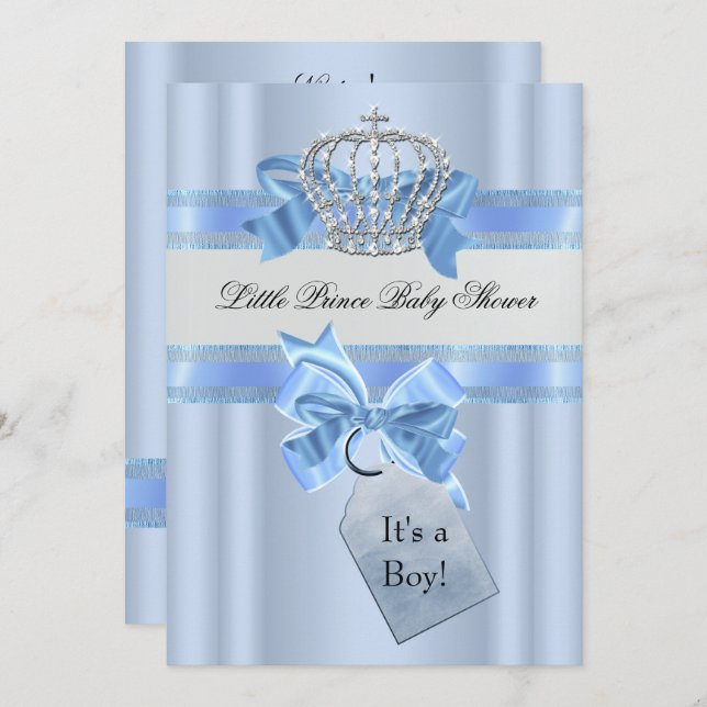 Baby Shower Boy Blue Little Prince Crown 5 x 7 Invitation (Front/Back)