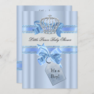 Baby Shower Boy Blue Little Prince Crown 5 x 7 Invitation