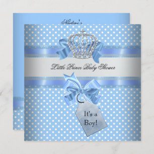 Baby Shower Boy Blue Little Prince Crown Invitation
