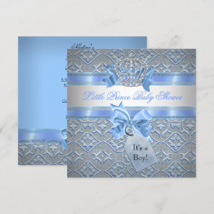 Baby Shower Boy Blue Little Prince Crown Invitation