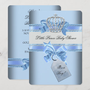 Baby Shower Boy Blue Little Prince Crown Invitation