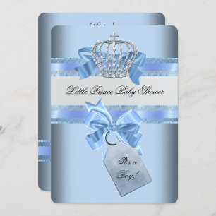 Baby Shower Boy Blue Little Prince Crown Invitation