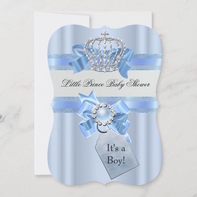 Baby Shower Boy Blue Little Prince Crown NEW Invitation (Front)