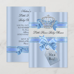 Baby Shower Boy Blue Little Prince Crown SML Invitation