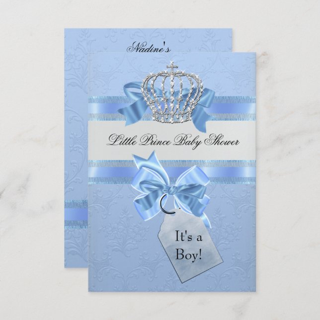 Baby Shower Boy Blue Little Prince Crown SML Invitation (Front/Back)