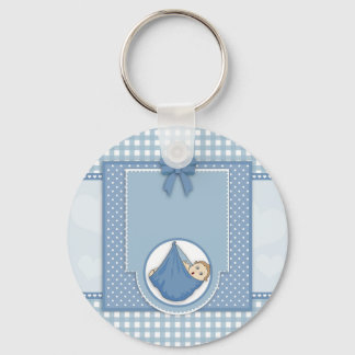 Baby Shower Boy Blue Pattern Party Nursery Art Key Ring