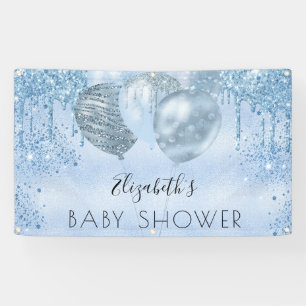 Baby Shower boy blue silver glitter balloons Banner