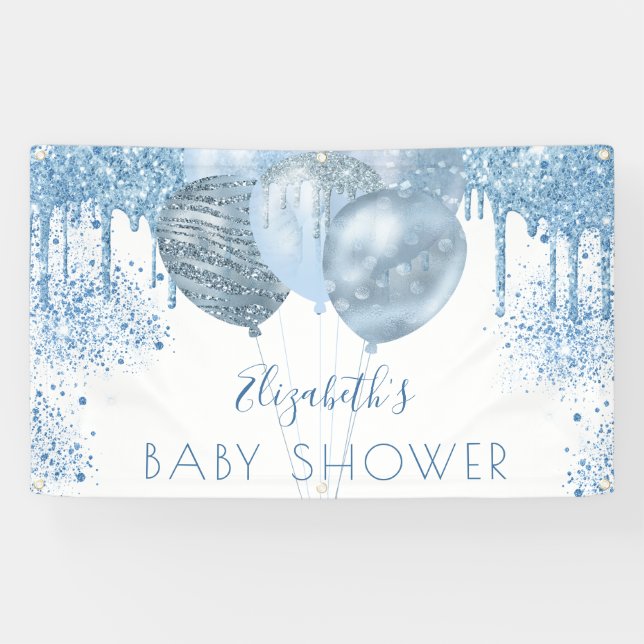 Baby Shower boy blue silver glitter balloons  Banner (Horizontal)