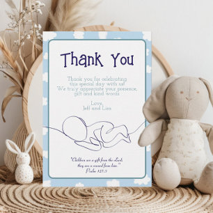Baby Shower Boy Blue Sky Clouds and Bible Verse Thank You Card