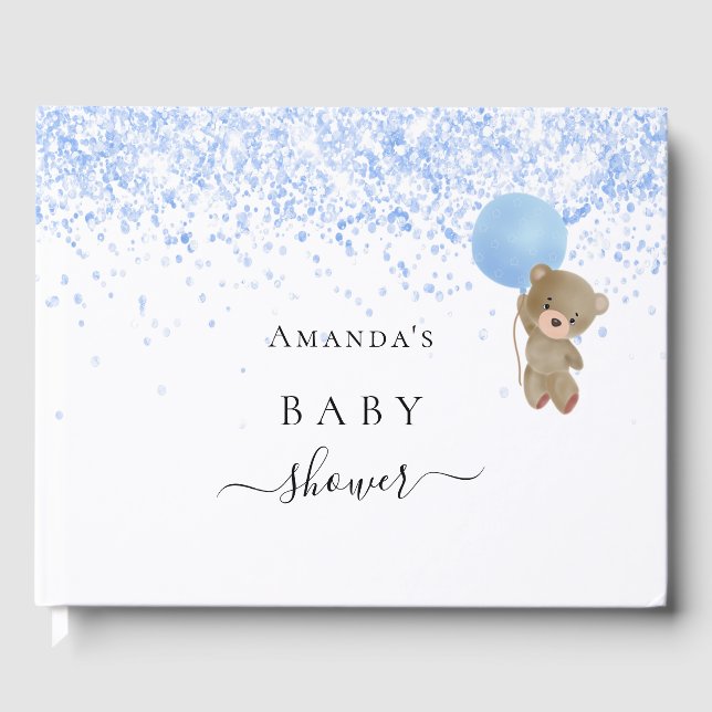 Baby Shower boy blue teddy bear Guest Book (Front)