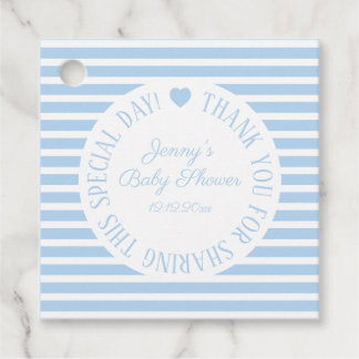 Baby Shower Boy Blue Thank You Favour Heart Modern Tags