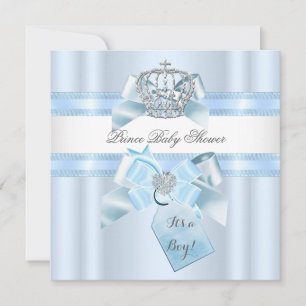 Baby Shower Boy Blue White Prince Crown 3 Invitation
