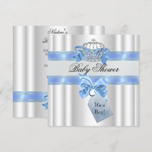 Baby Shower Boy Blue White Prince Crown Invitation