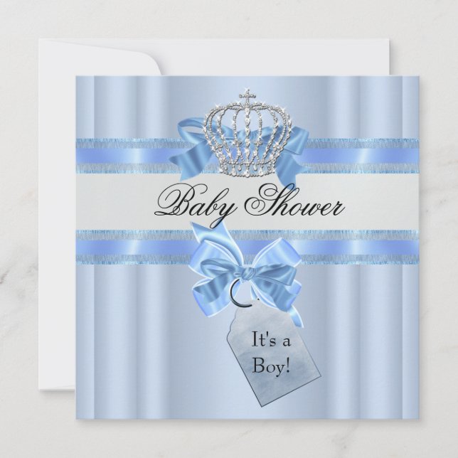 Baby Shower Boy Blue White Prince Crown Invitation (Front)