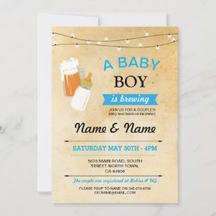 Baby Shower Boy Brewing Beer Blue Rustic Invite