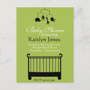 Baby Shower - Boy, crib with mobile Invitation Postcard