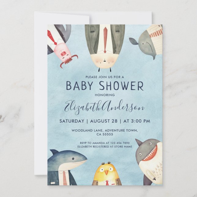 Baby shower. Boy. Cute elegant card invitation (Front)