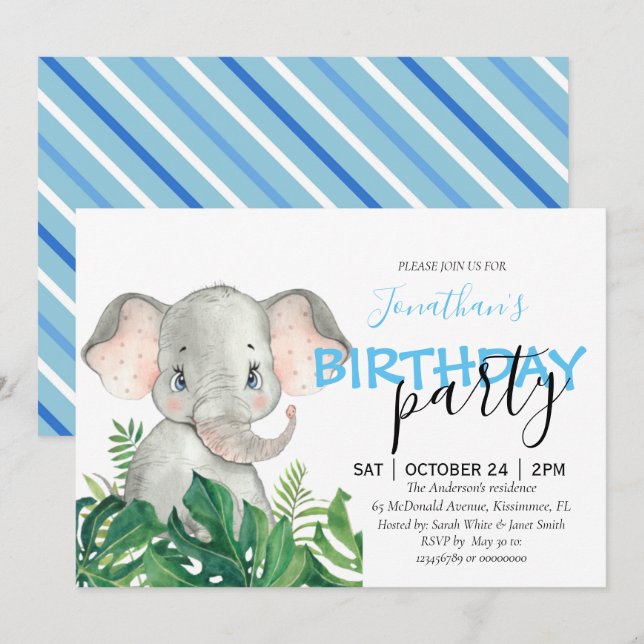 Baby Shower Boy Elephant Invitation (Front/Back)