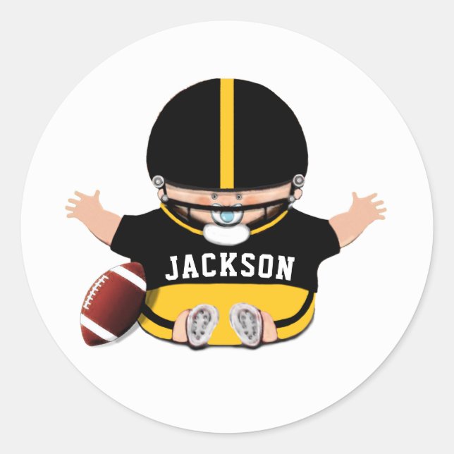 Baby Shower Boy Football Classic Round Sticker (Front)