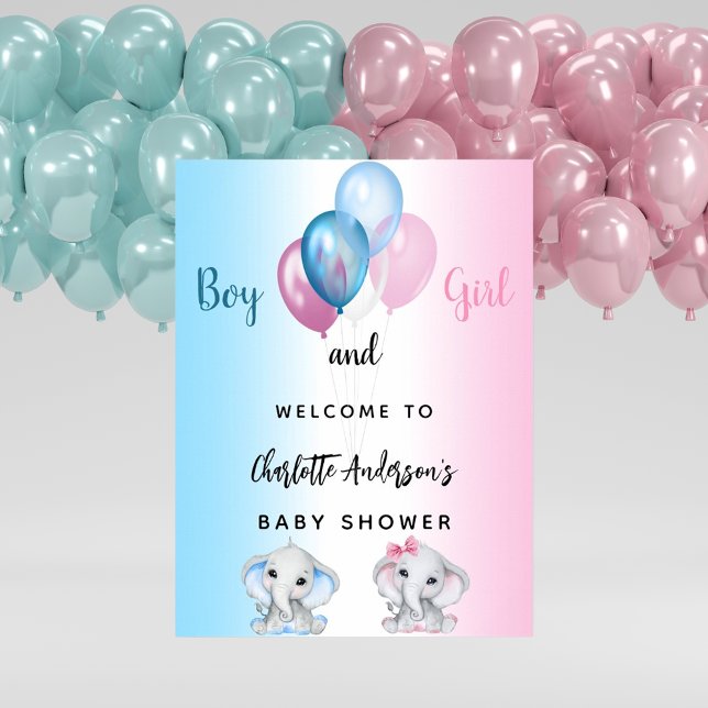 Baby Shower boy girl blue pink elephants welcome Poster (Creator Uploaded)