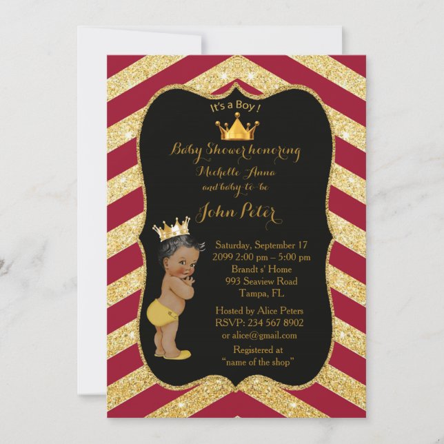 Baby Shower BOY,golden Chevron style chivalry,gold Invitation (Front)