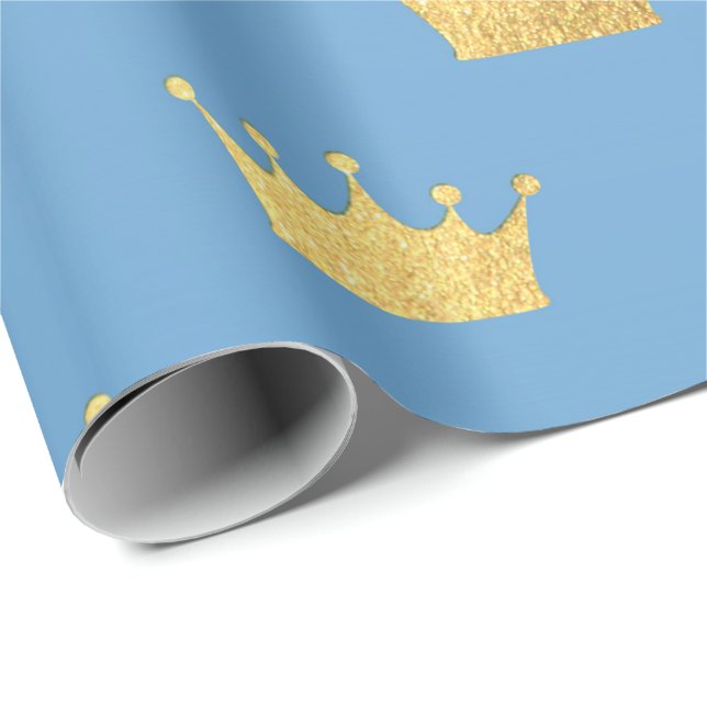 Baby Shower Boy Golden Crown Blue Vip Wrapping Paper (Roll Corner)
