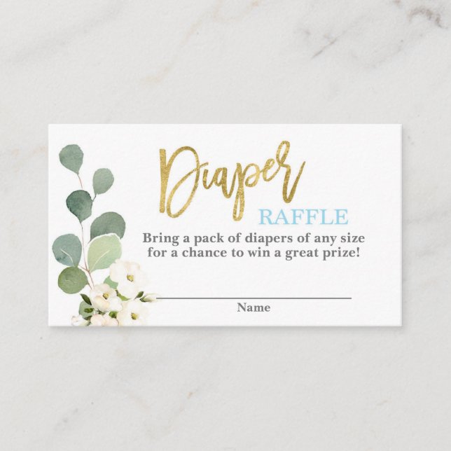 Baby shower boy greenery blue floral Diaper Raffle Enclosure Card (Front)