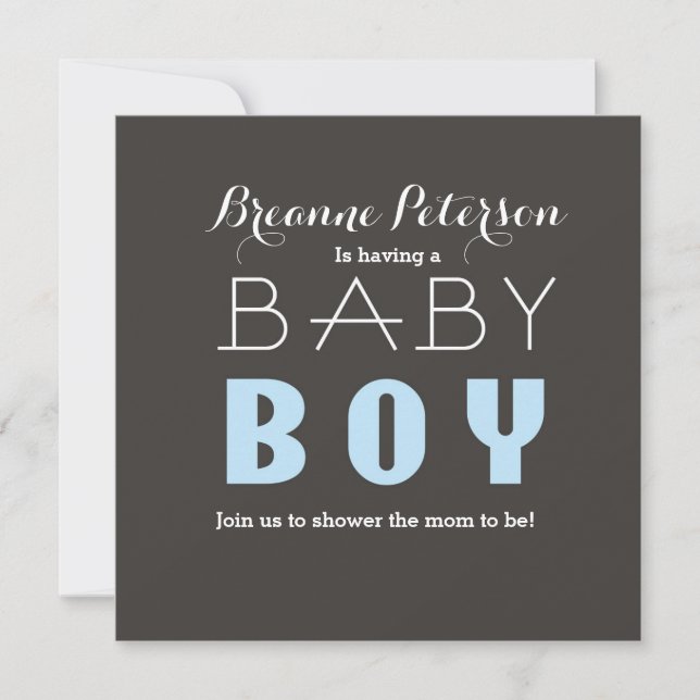 Baby Shower BOY Grey Light Blue Modern Invitation (Front)