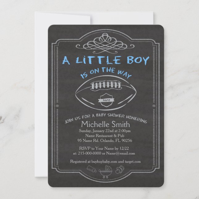 Baby Shower Boy Invite Card Football. (Front)