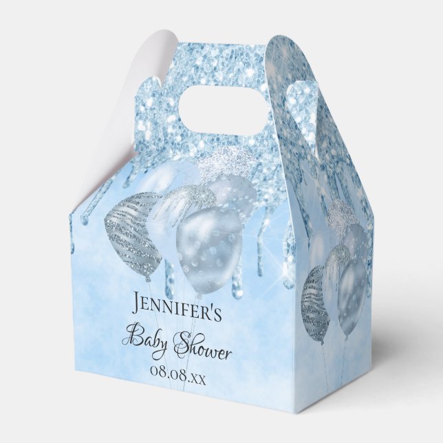 Baby Shower boy light blue balloons thank you Favour Box (Front Side)