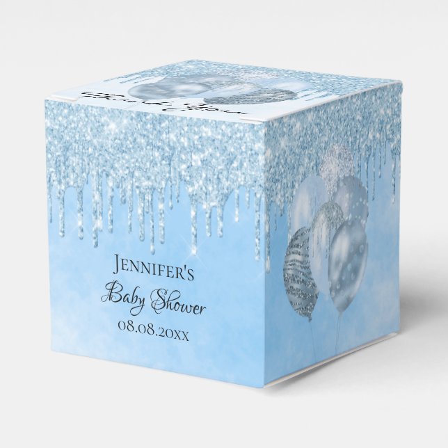 Baby Shower boy light blue balloons thank you Favour Box (Front Side)