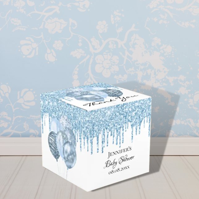 Baby Shower boy light blue white balloons Favour Box (Creator Uploaded)