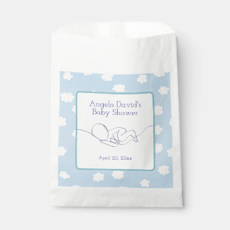 Baby Shower Boy Line Art Blue Sky and Clouds Favour Bags