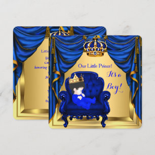 Baby Shower Boy Little Prince Royal Blue Gold 2 Invitation