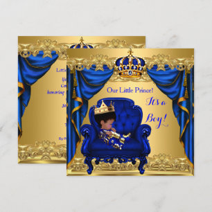 Baby Shower Boy Little Prince Royal Blue Golden Invitation