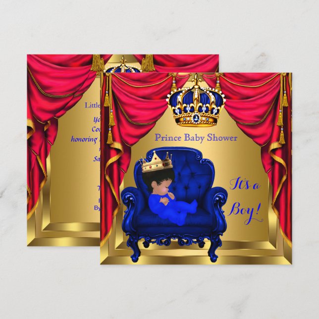 Baby Shower Boy Little Prince Royal Blue Red Gold Invitation (Front/Back)
