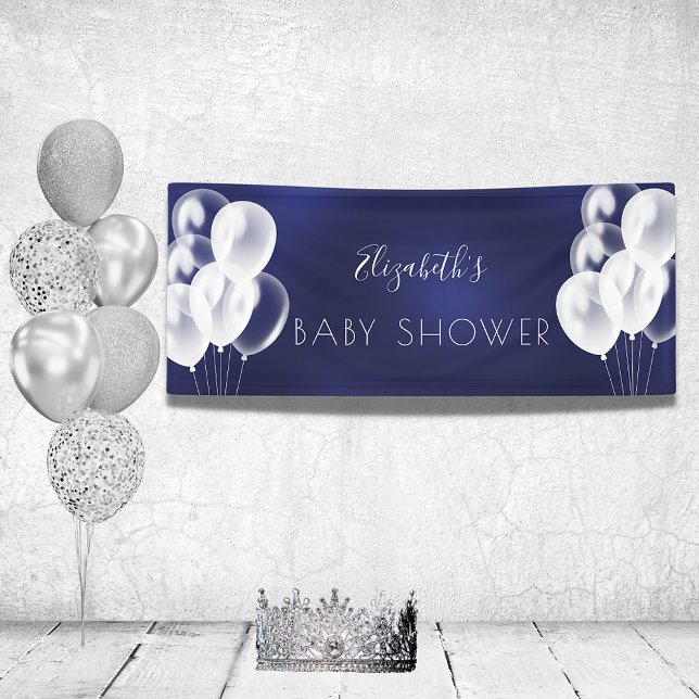 Baby Shower boy navy blue white balloons name Banner (Creator Uploaded)