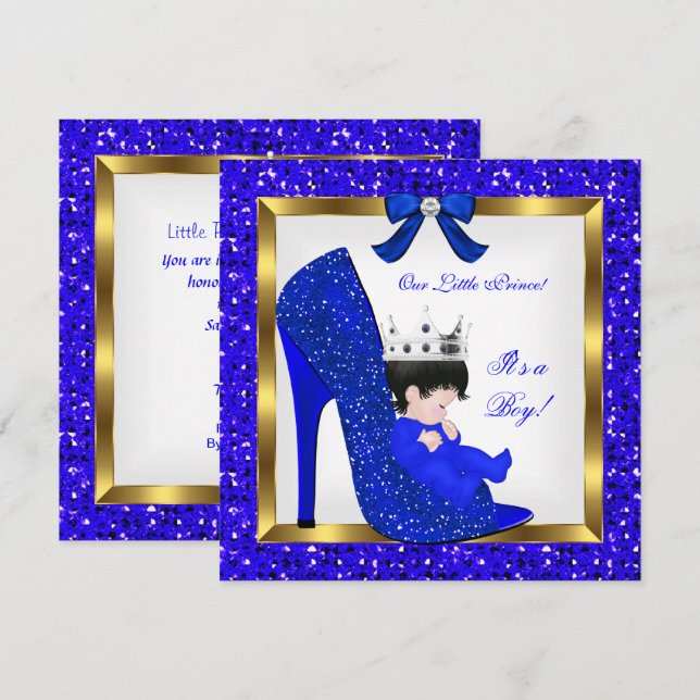 Baby Shower Boy Prince Royal Blue Shoe Invitation (Front/Back)